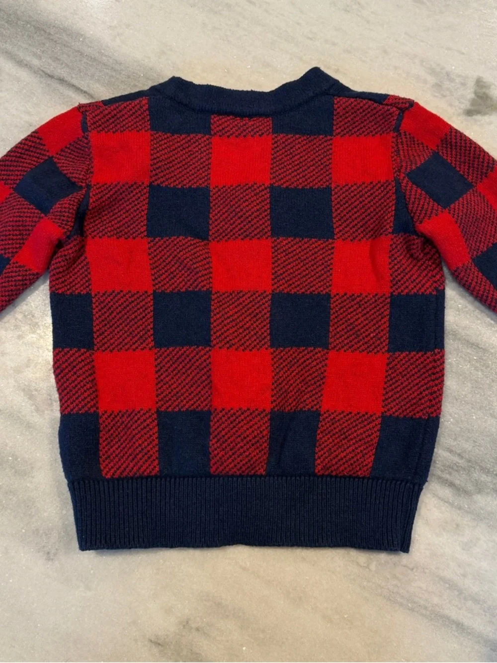 Baby Gap Toddler Sz 4 Cotton Nylon Wool Blend Red & Navy Checked Cardigan V-neck